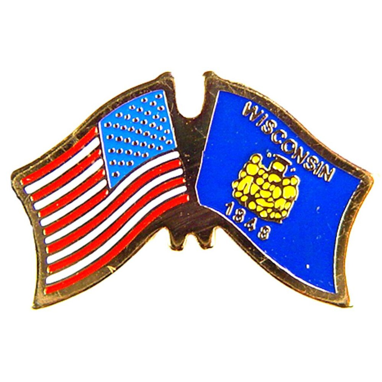 American &#x26; Wisconsin Flags Pin 1&#x22;
